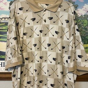 Vintage Golf Polo Shirt St Johns Bay All Over Golf Clubs Print Mens XXL